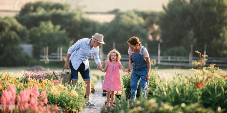 family in a garden